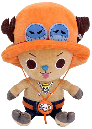 Ein Plüschtier von Tony Tony Chopper, einem Rentier aus One Piece, das einen Hut und eine Halskette trägt.