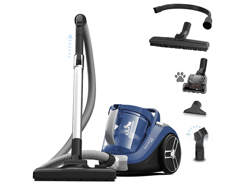 Rowenta Compact Power XXL RO4881, 550 W, Depósito 2.5 L, Motor EffiTech, Filtro HEPA, Radio 8.8m, Especial para mascotas, Azul