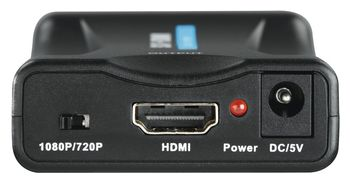 Adaptador HDMI a VGA negro con puertos.
