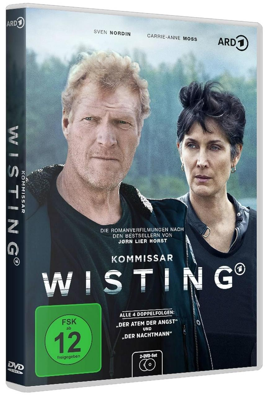 DVD-Cover von "Wisting", zwei Personen im Vordergrund, Text und ein ARD-Logo.