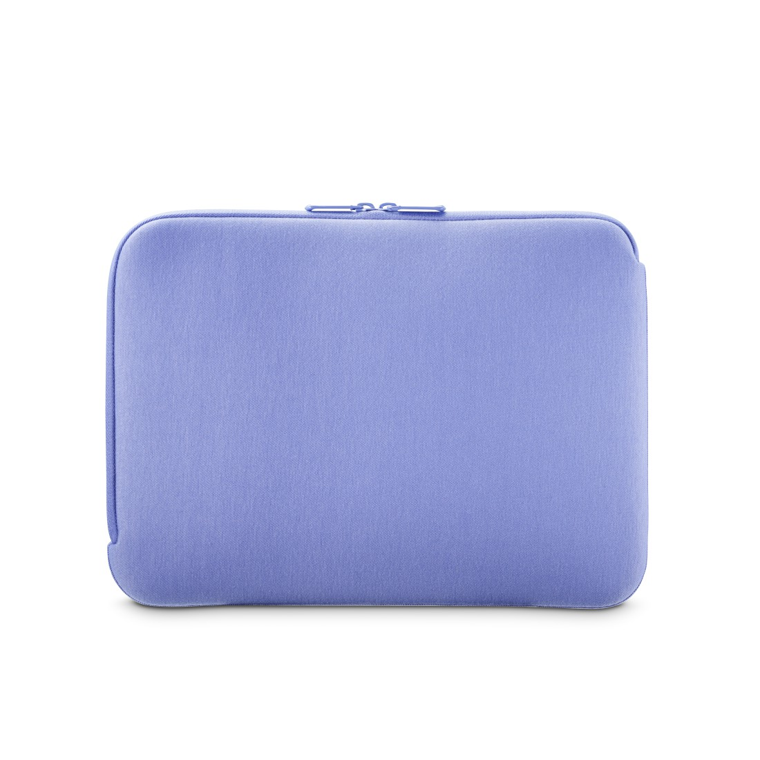 Eine hellviolette Laptoptasche mit Reißverschluss.
