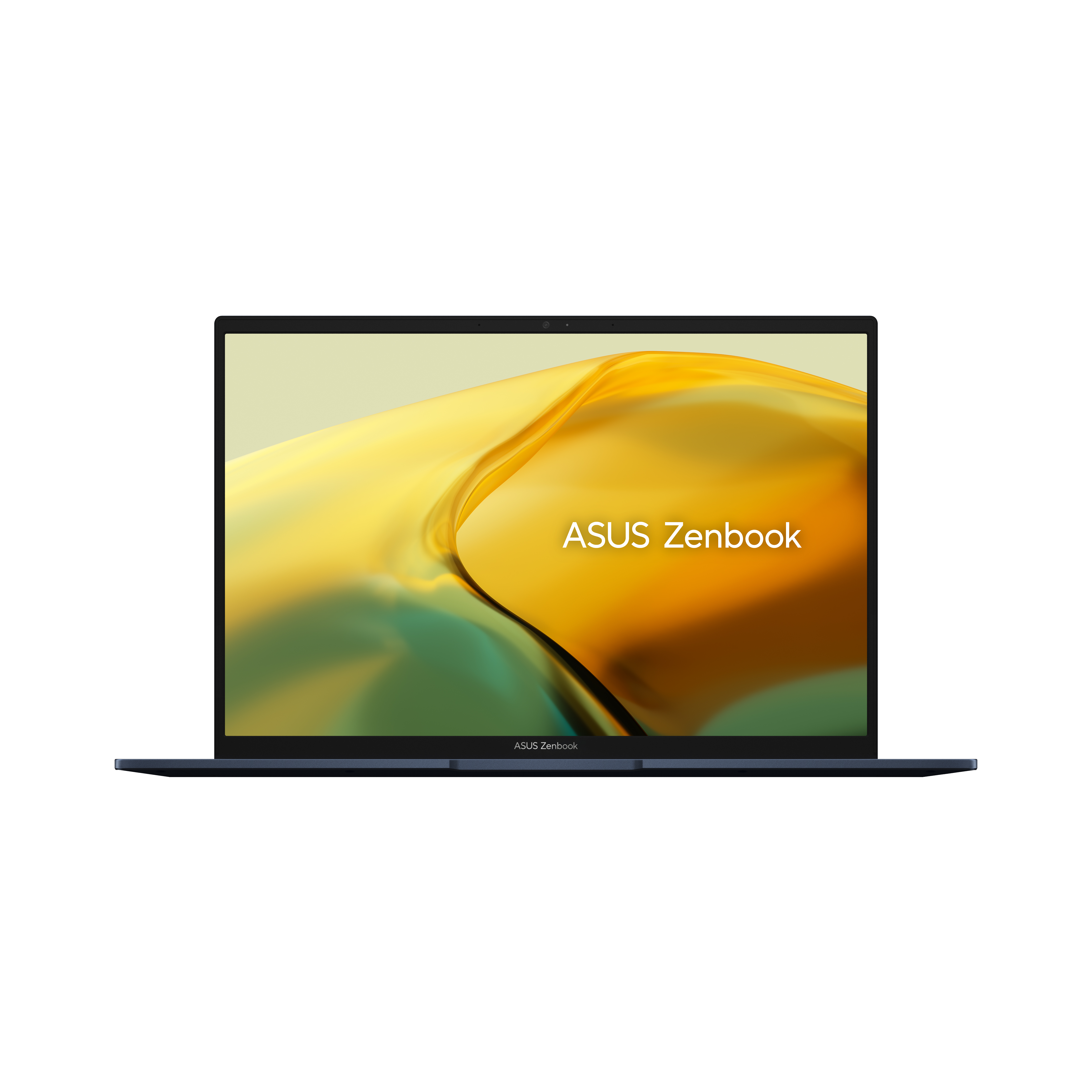 Beyaz arka planda Asus Zenbook dizüstü bilgisayar. Ekran açık.