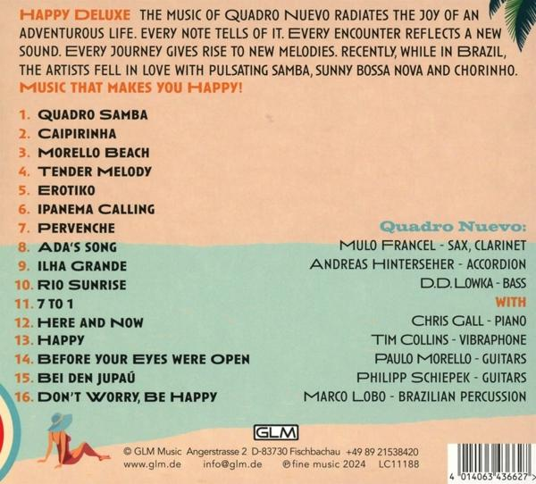 Ein CD-Cover mit Text über Quadro Nuevo Musik. Es listet Songtitel und Namen der Musiker auf.