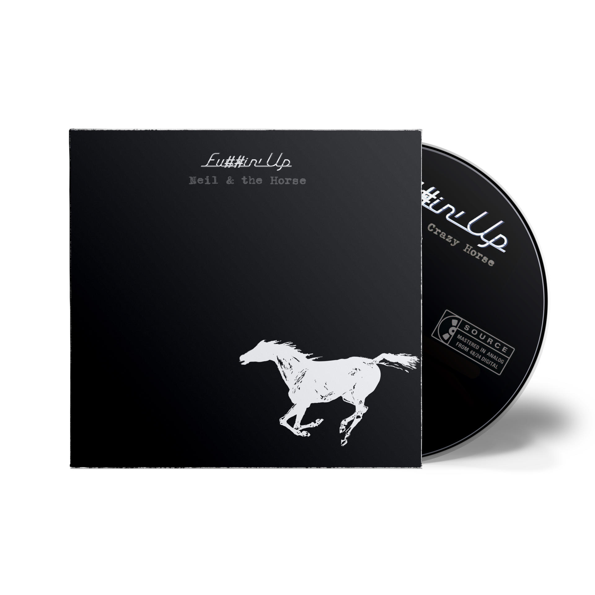 CD-Hülle mit schwarzem Cover und weißer Pferdesilhouette, und schwarzer CD.