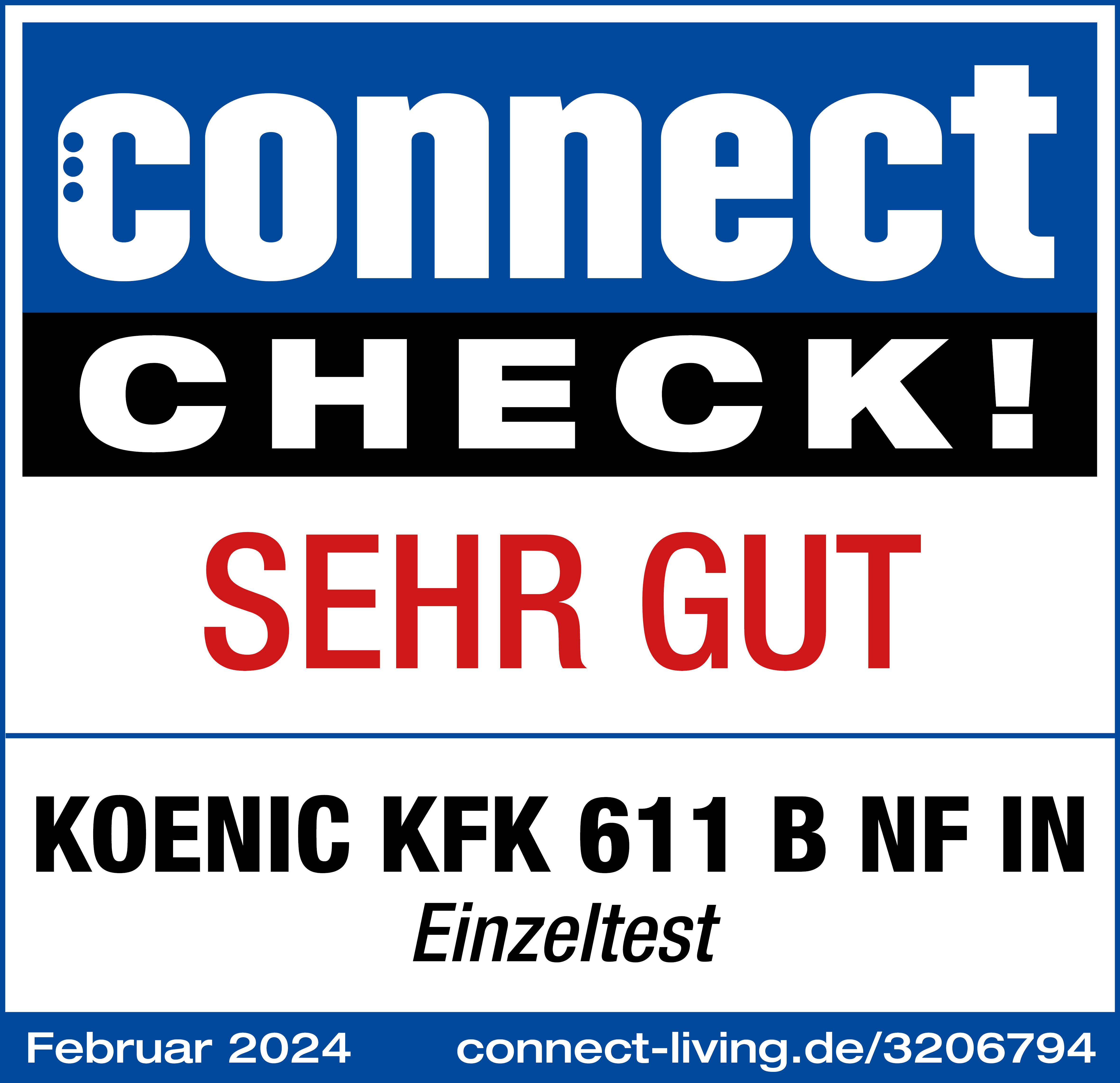 Connect Check! Sehr Gut, Koenic KFK 611 B NF, blauer und weißer Text auf Blau.