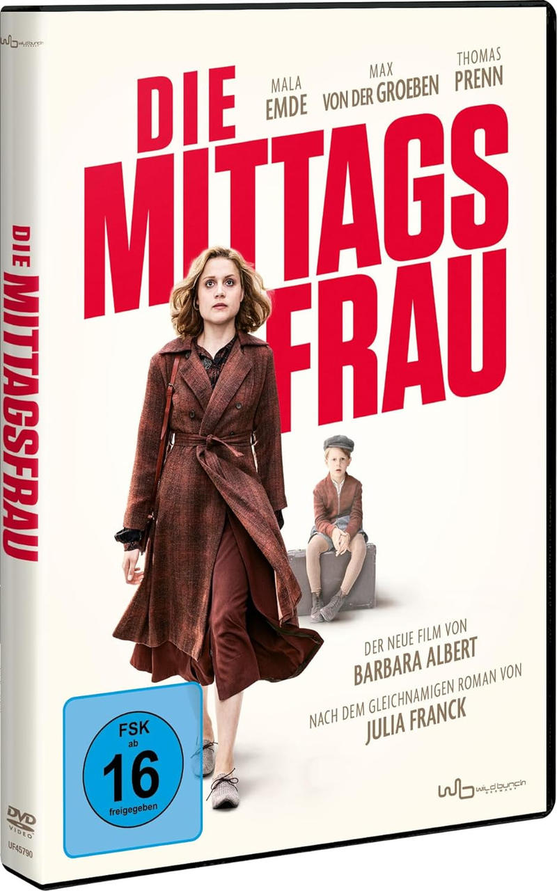 Filmplakat: Frau im Mantel, Junge und roter Titel auf weißem Hintergrund.