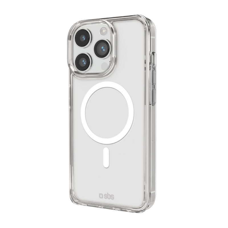 Transparente iPhone-Hülle mit MagSafe-Ring und Kameralinsen. Die Hülle ist durchsichtig.