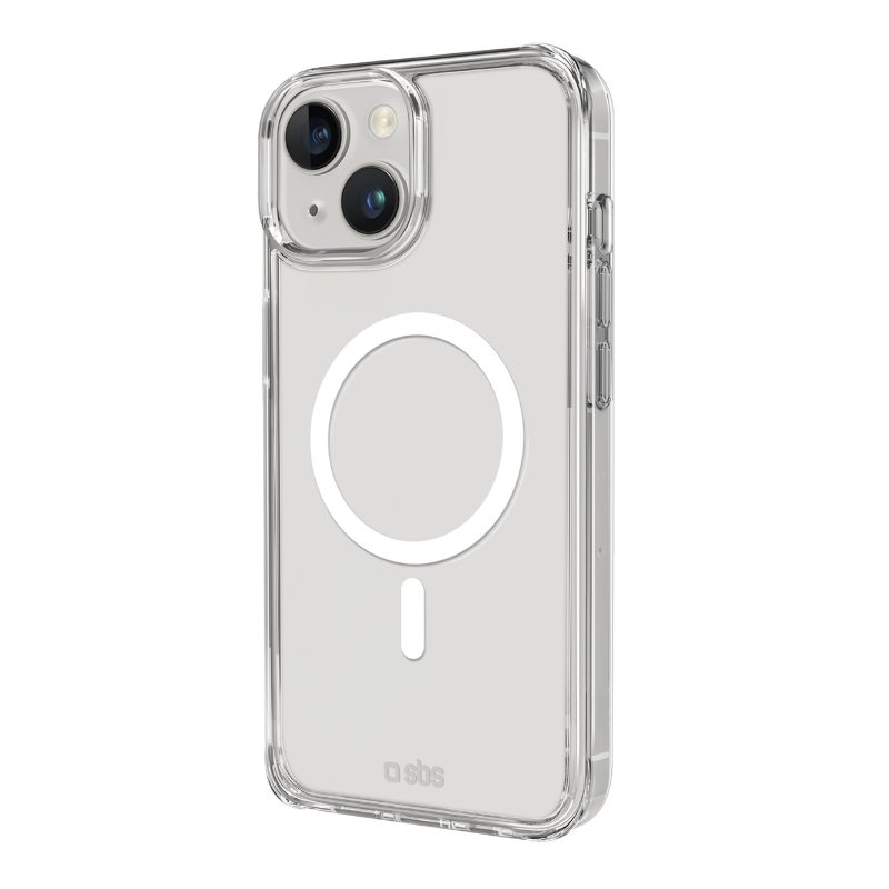 Transparente iPhone-Hülle mit weißem, kreisförmigem magnetischen Ladebereich.