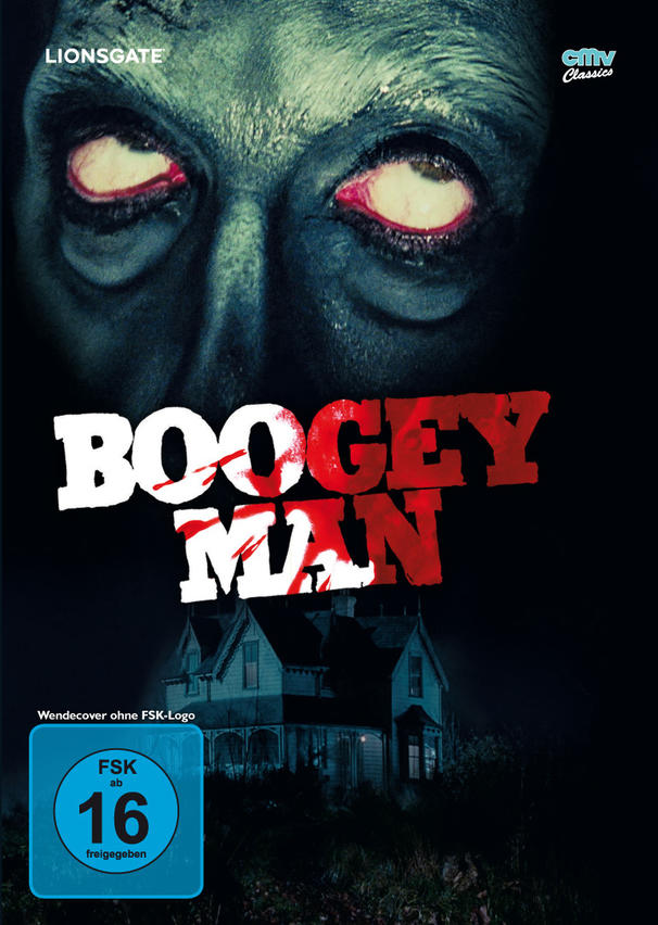 Filmposter: Ein gruseliges Gesicht und ein Haus. Text: Boogeyman.