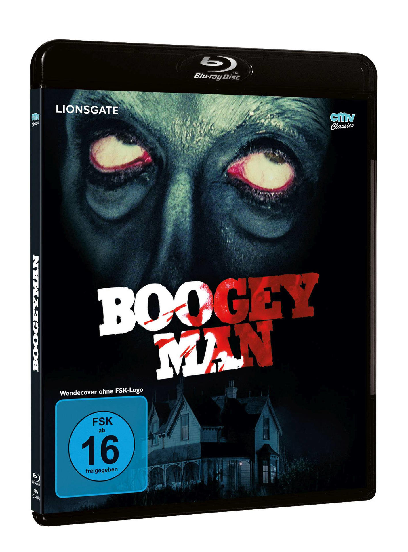 DVD-Hülle mit dem Titel 'BOOGEYMAN', mit einem gruseligen Gesicht und einem Haus auf dem Cover.