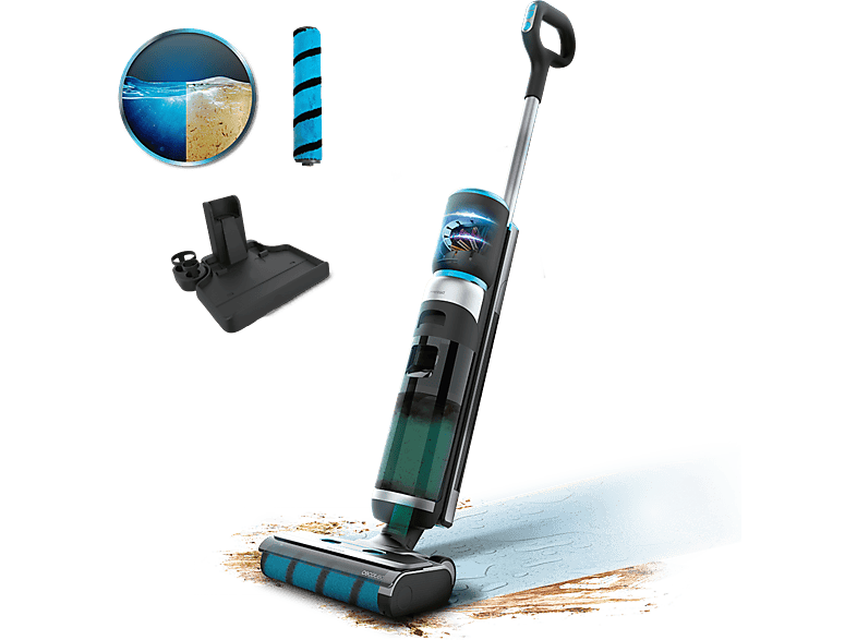 Escoba friegasuelos - Cecotec FreeGo Wash&Vacuum, 200 W, 700 ml, 35 min, Pulverizador, Incluye base autolimpieza, Black