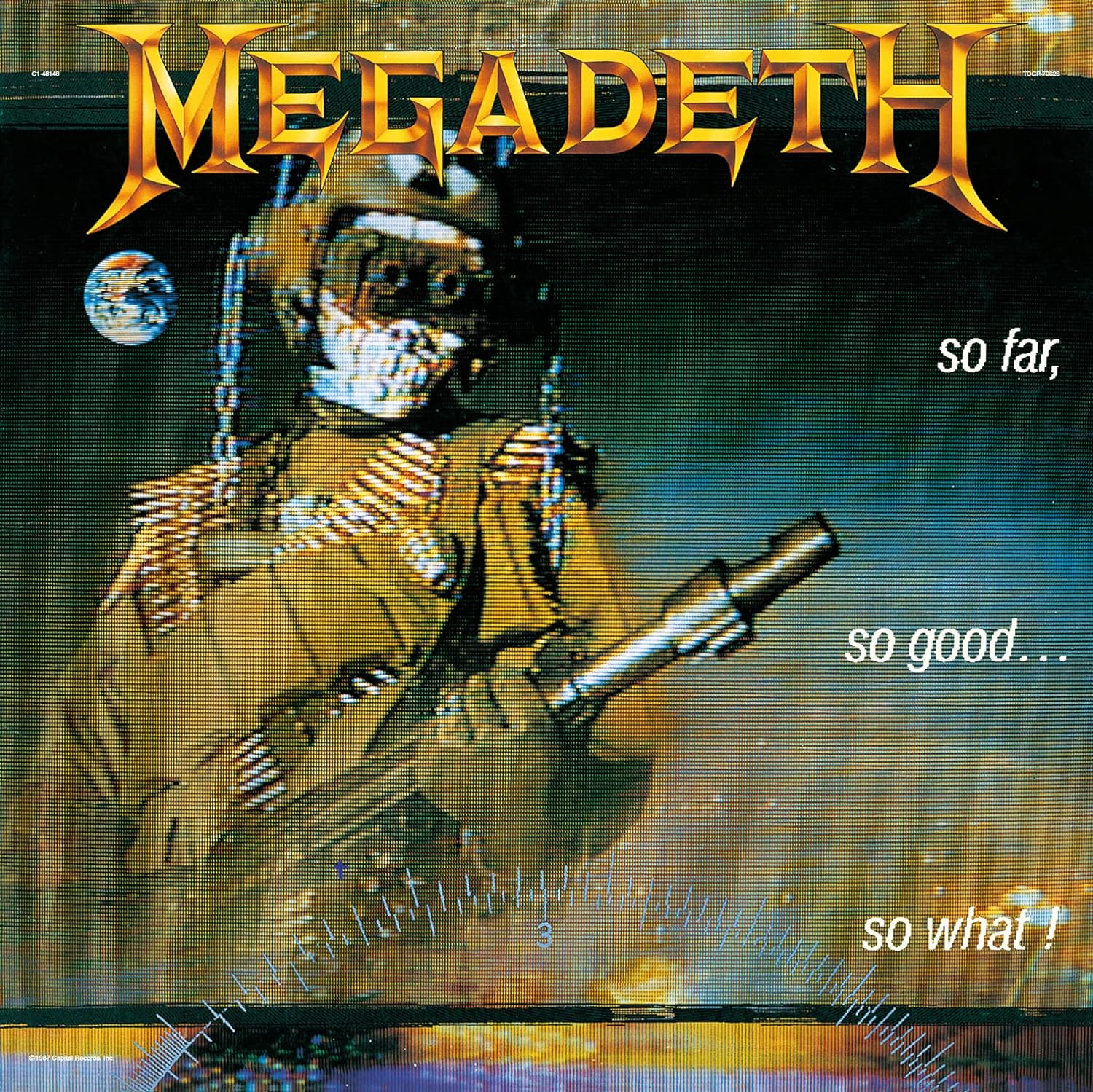 A Megadeth album borítója sisakos katonával és a banda nevével felül.