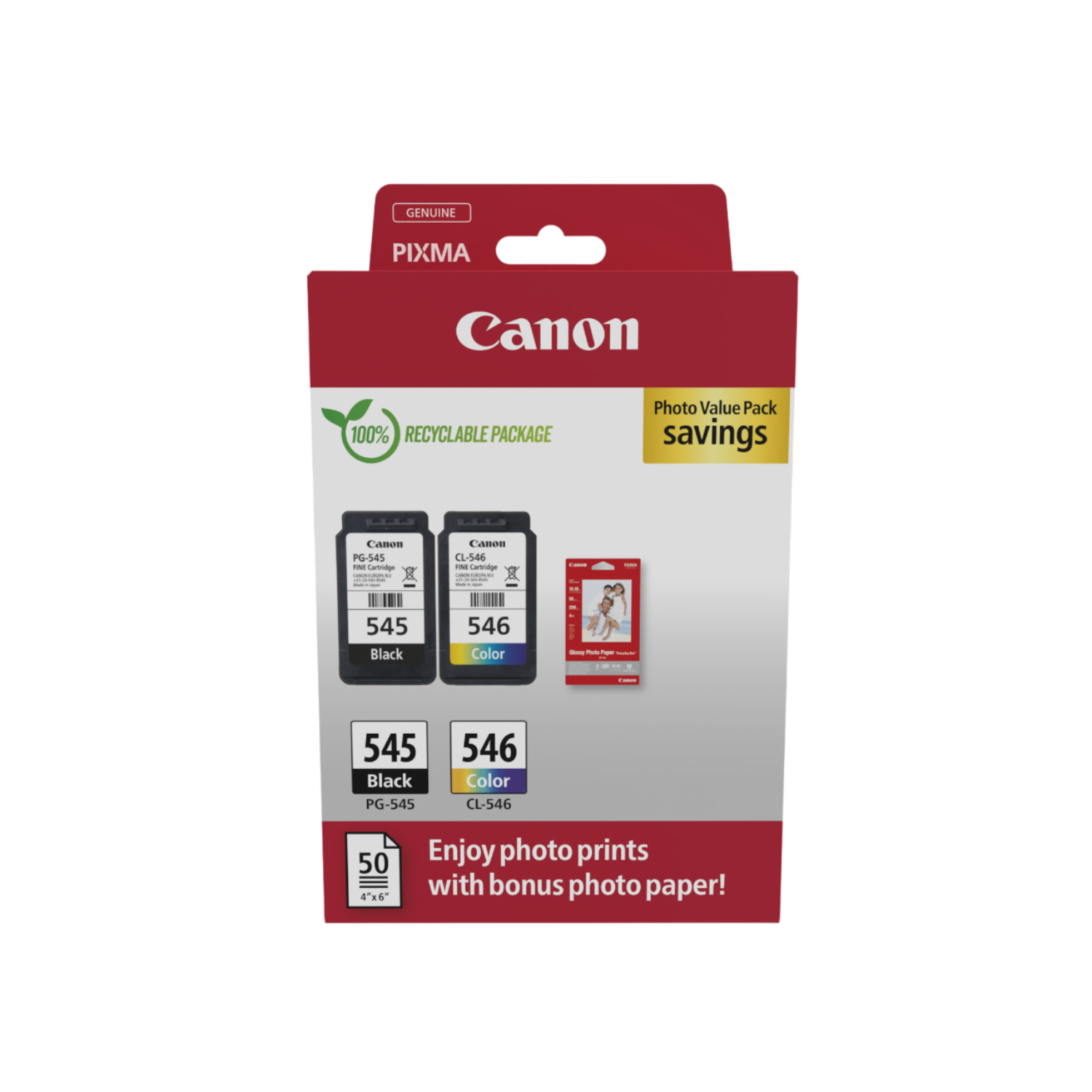 Canon printer inktbox. Zwarte en kleurencartridges. Fotopapier inbegrepen.