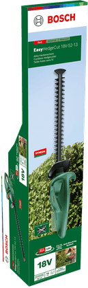 Bosch EasyHedgeCut 18V-52-13 sövényvágó egy bemutatóállványon.