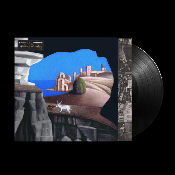 Album borító: 'Breathtaking and Waiting' a Crowded House-tól. Egy tájkép festményét ábrázolja egy nyúllal.