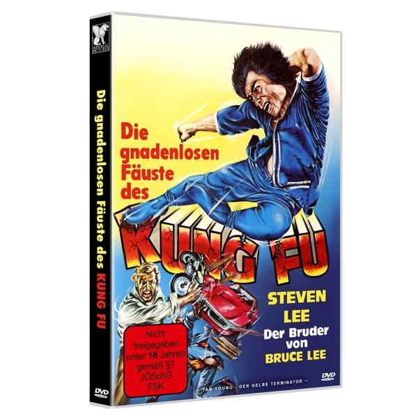 DVD-Cover: Kung-Fu-Film. Mann tritt fliegend. Text auf Deutsch. Steven Lee, Der Bruder von Bruce Lee.