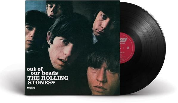 Album borító Rolling Stones arcokkal és hanglemezzel.