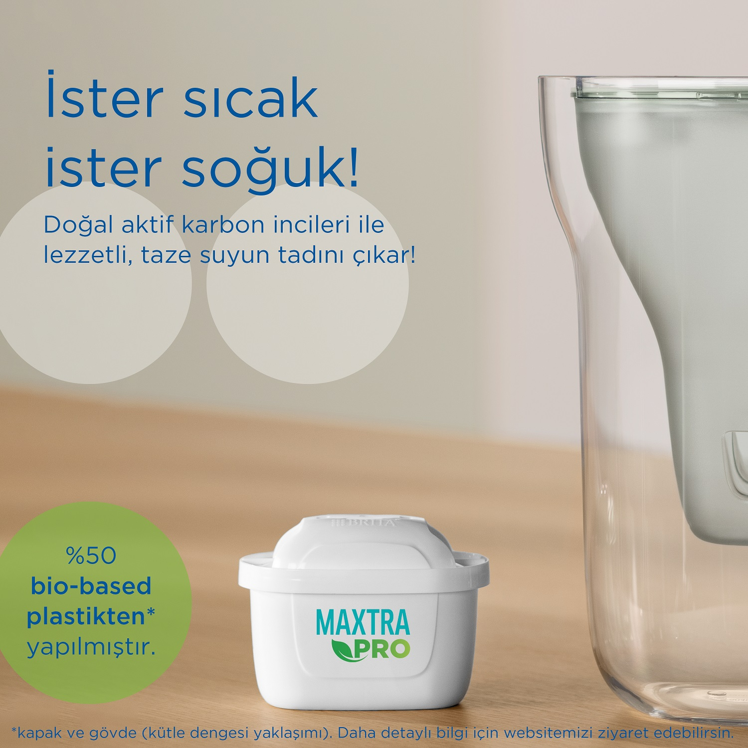 Beyaz Brita Maxtra Pro filtresi, su sürahisi.