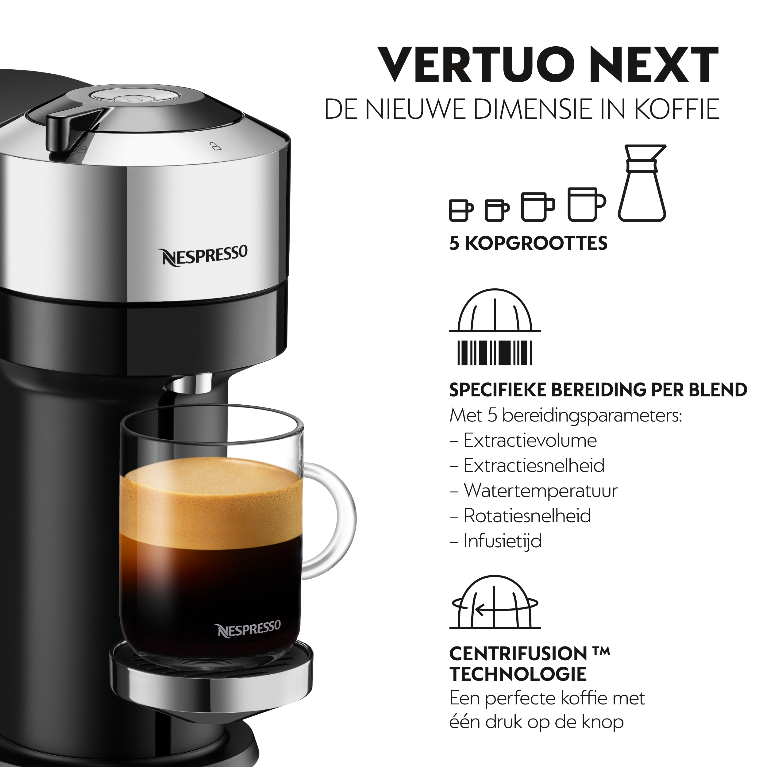 MAGIMIX  Nespresso Vertuo Next Deluxe Pure Chrome (11709B) - Capsulemachine - Zwart