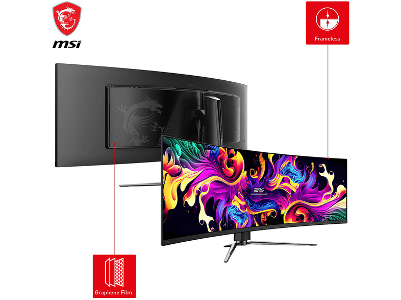 MSI MPG 491CQPDE QD-OLED Curved Gaming Monitor, 49 Zoll, DQHD, 144Hz, 0.3ms (GTG), 32:9, 250cd, 10 Bit, Schwarz 49 Zoll Gaming Monitor, DQHD, 0,03 ms Reaktionszeit, 250 cd/m², 144 Hz, Schwarz — Foto 2 von 5