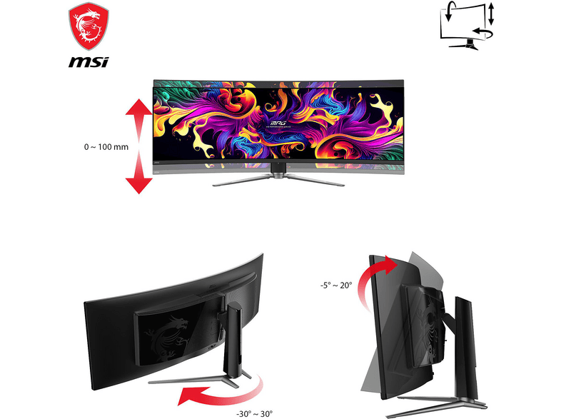 MSI MPG 491CQPDE QD-OLED Curved Gaming Monitor, 49 Zoll, DQHD, 144Hz, 0.3ms (GTG), 32:9, 250cd, 10 Bit, Schwarz 49 Zoll Gaming Monitor, DQHD, 0,03 ms Reaktionszeit, 250 cd/m², 144 Hz, Schwarz — Foto 3 von 5