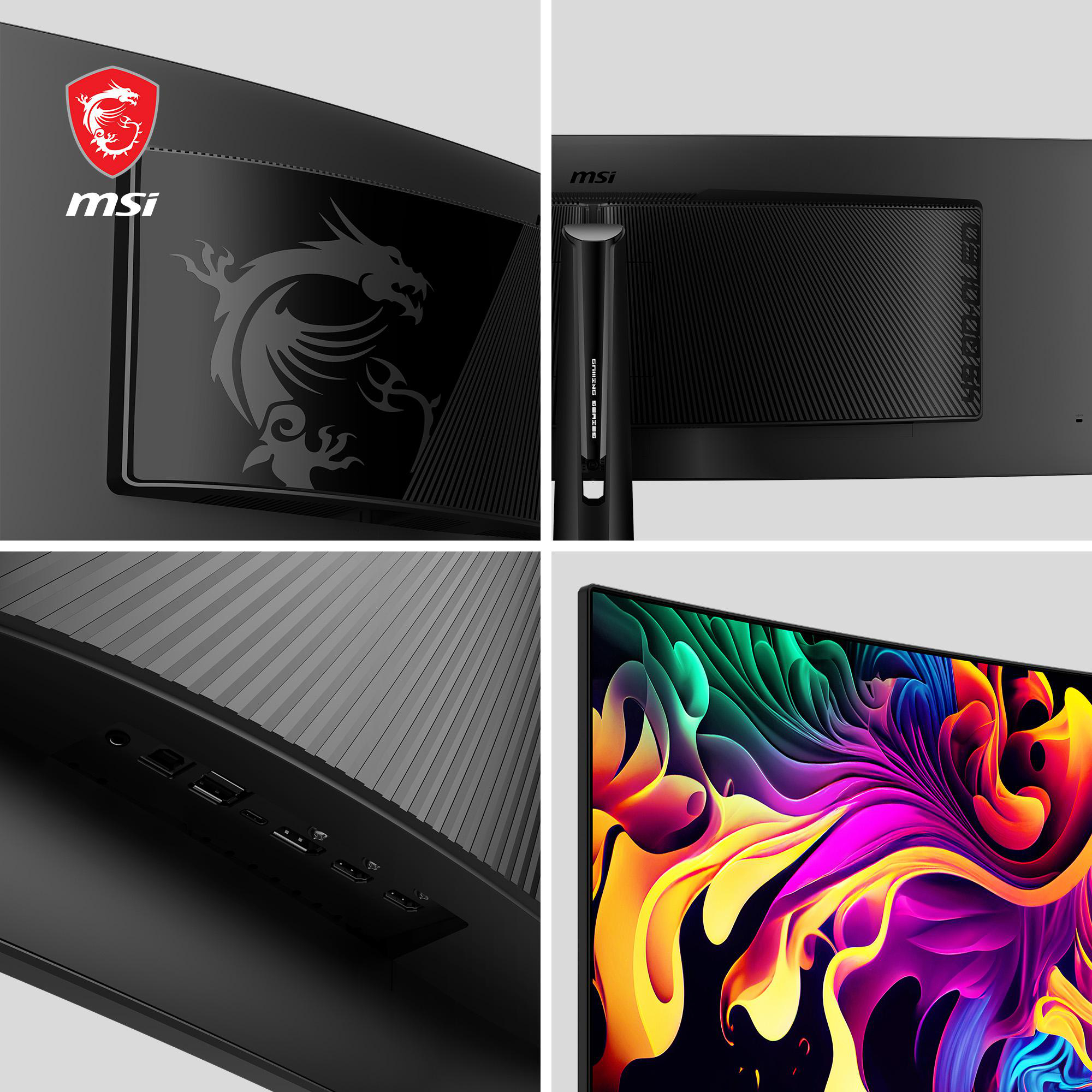 Nahaufnahmen eines schwarzen Computermonitors, die Designdetails zeigen.