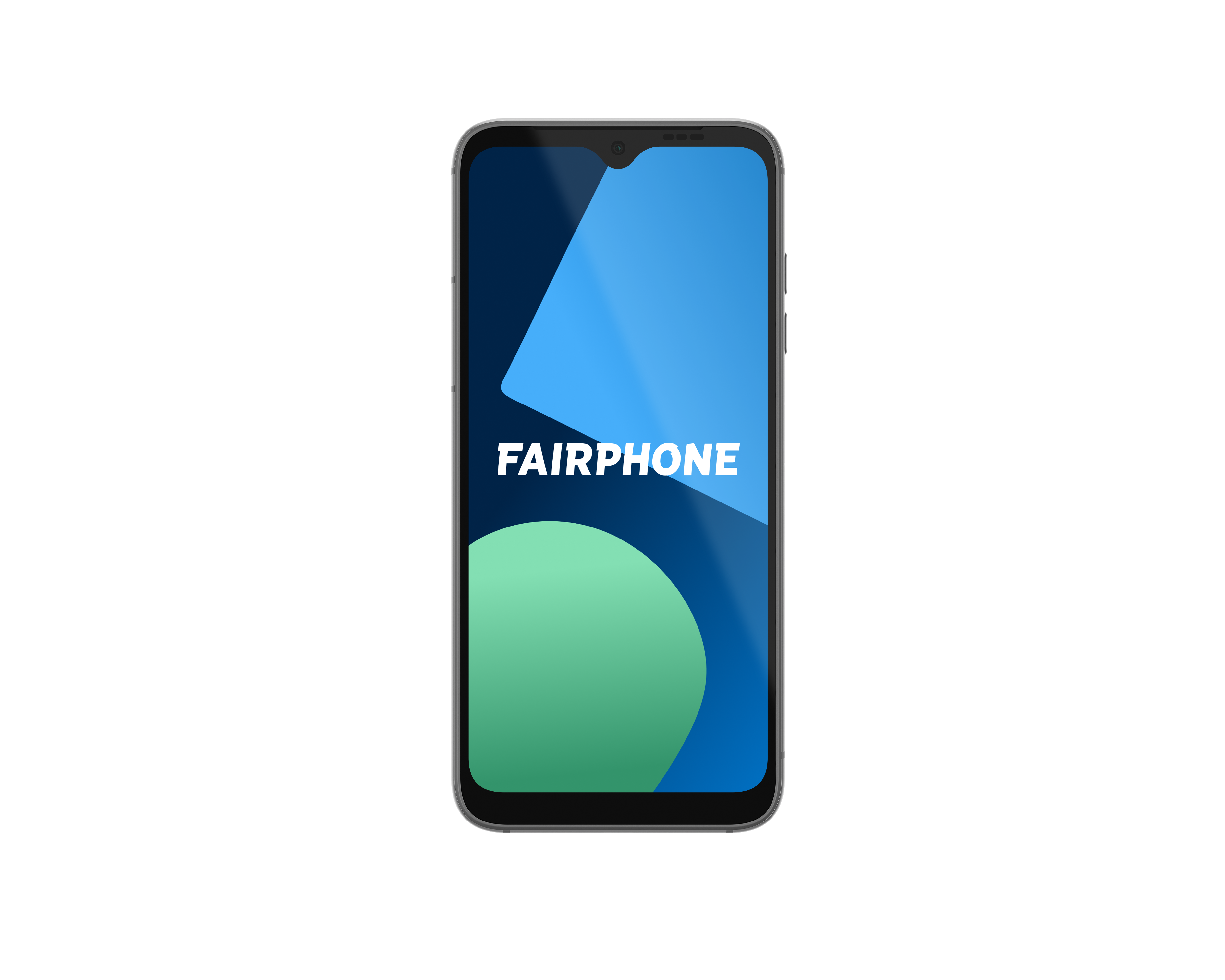 Ein Smartphone mit blauem und grünem abstraktem Hintergrund, schwarzer Rahmen.