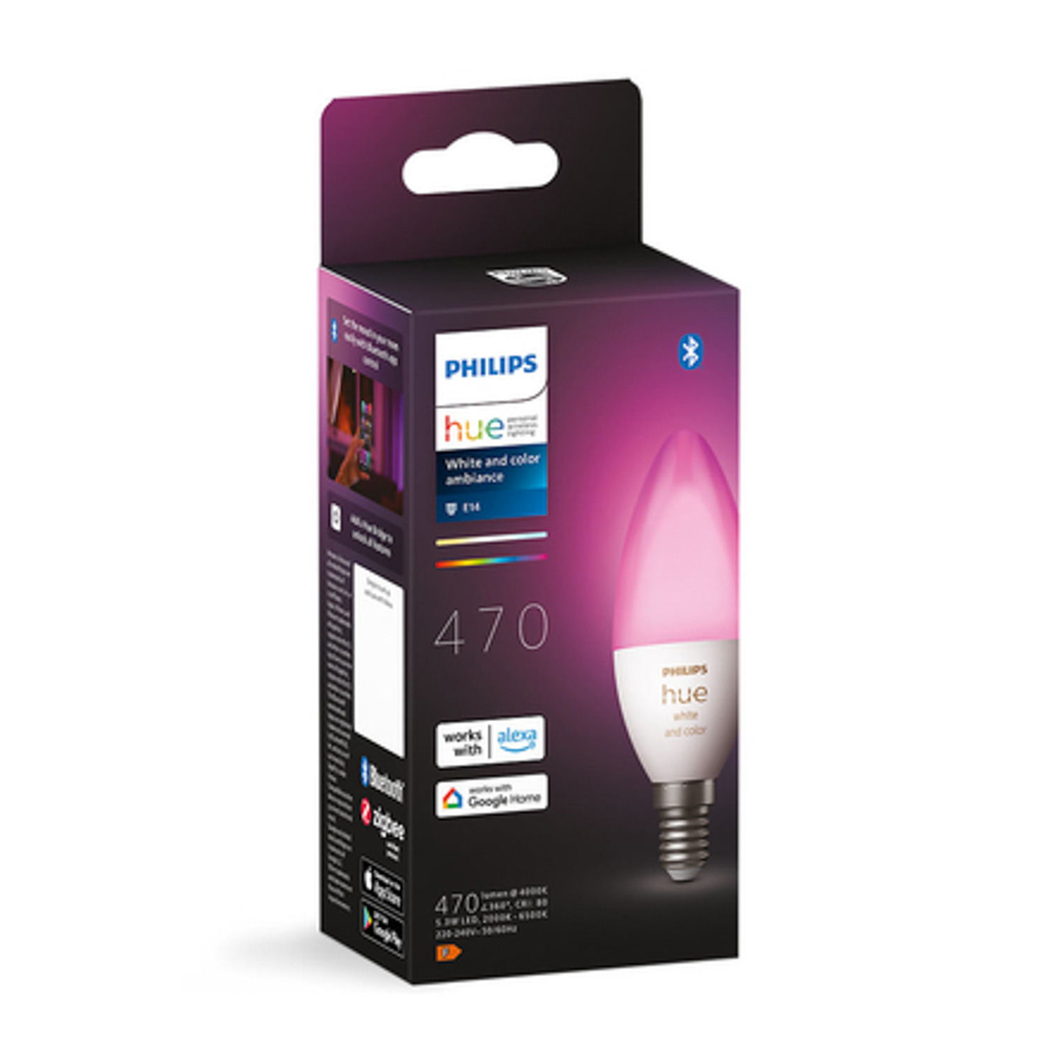 Lampadina intelligente Philips Hue in scatola.