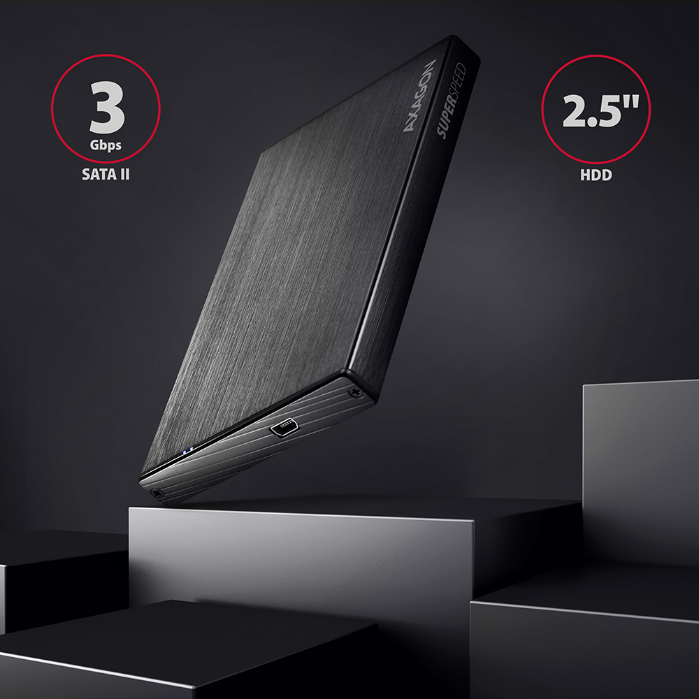 Fekete 2,5" HDD SATA II-vel és 3 Gbps szöveggel a dobozon.