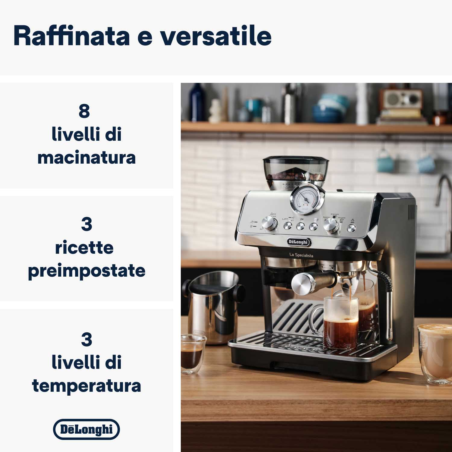 Una macchina da caffè con testo e immagini, che indicano diversi livelli e impostazioni.