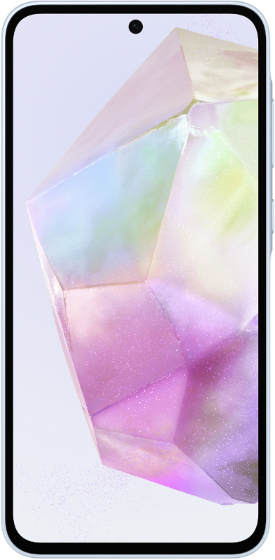 Smartfon, ramka pionowa. Ekran wyświetla wielobarwny wzór kryształu.