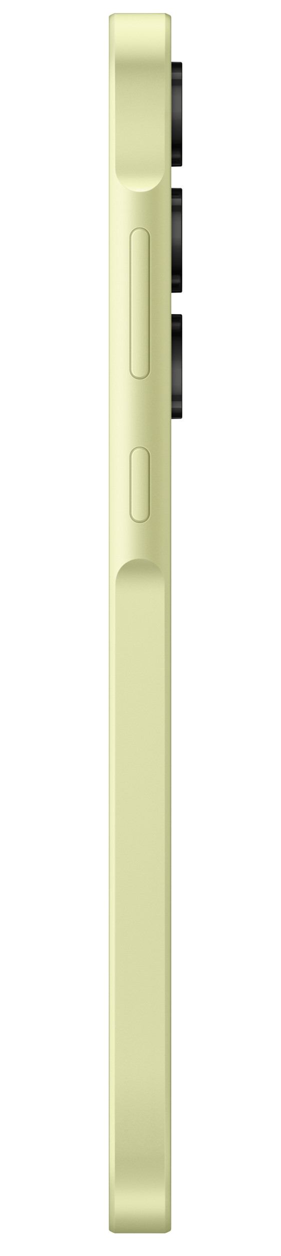 Widok z boku jasnoniebieskiego smartfona z potrójnym aparatem i przyciskami bocznymi.