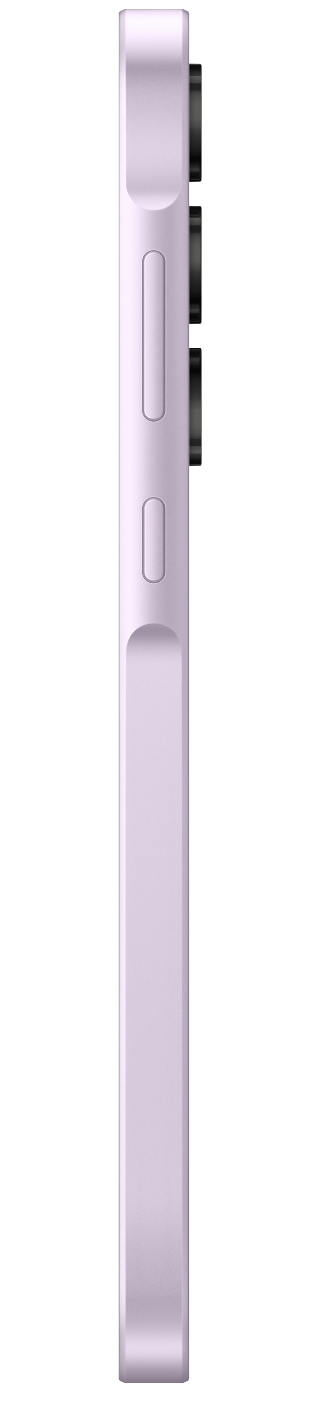 Widok z boku lawendowego telefonu z wieloma obiektywami aparatu.