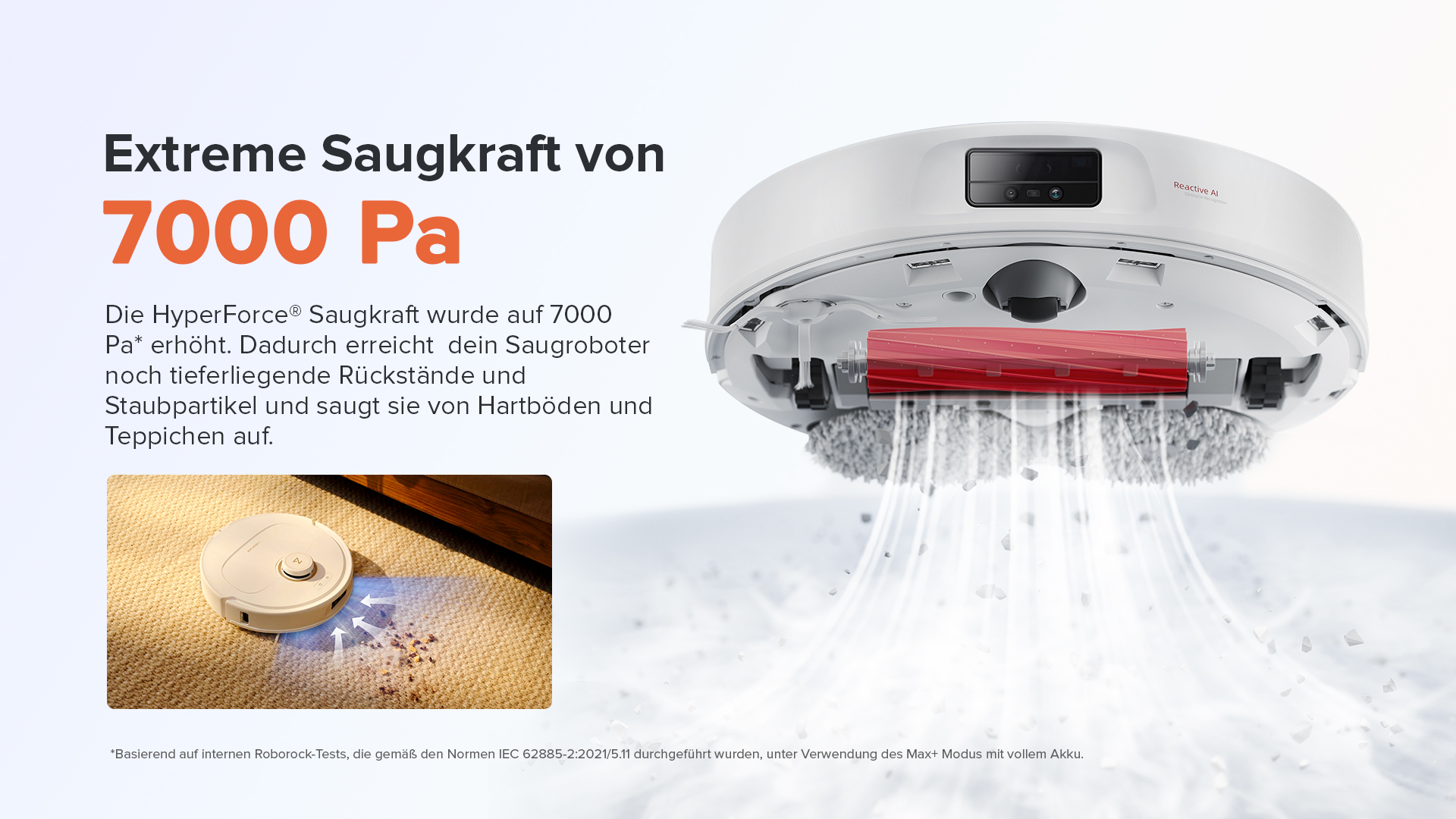 Roboter-Staubsauger, Textbeschreibung der Funktionen und Schnittzeichnung der Innenteile.