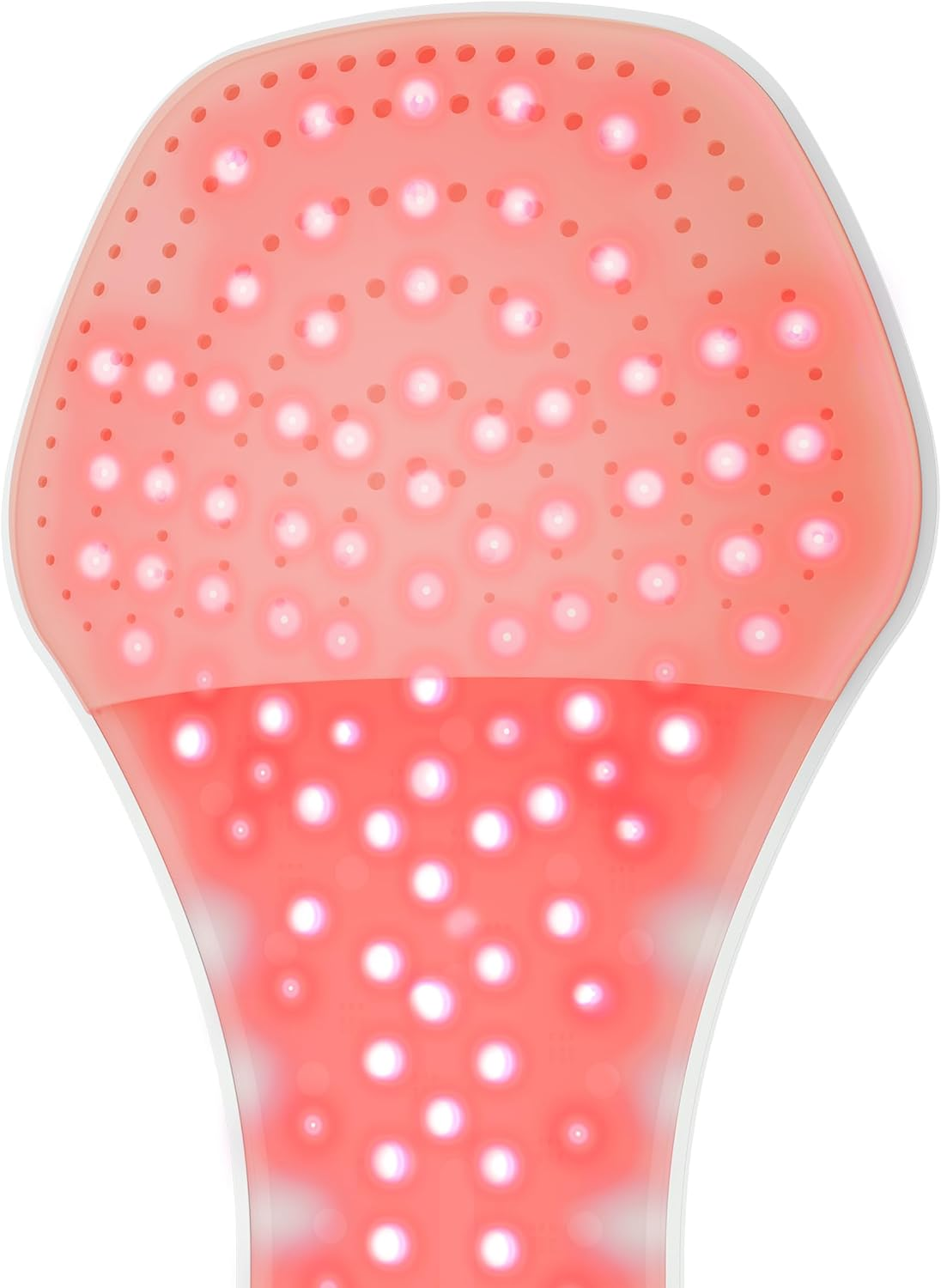 Zbliżenie czerwonego urządzenia medycznego z wieloma małymi, jasnymi światłami. Światła są skoncentrowane u góry.