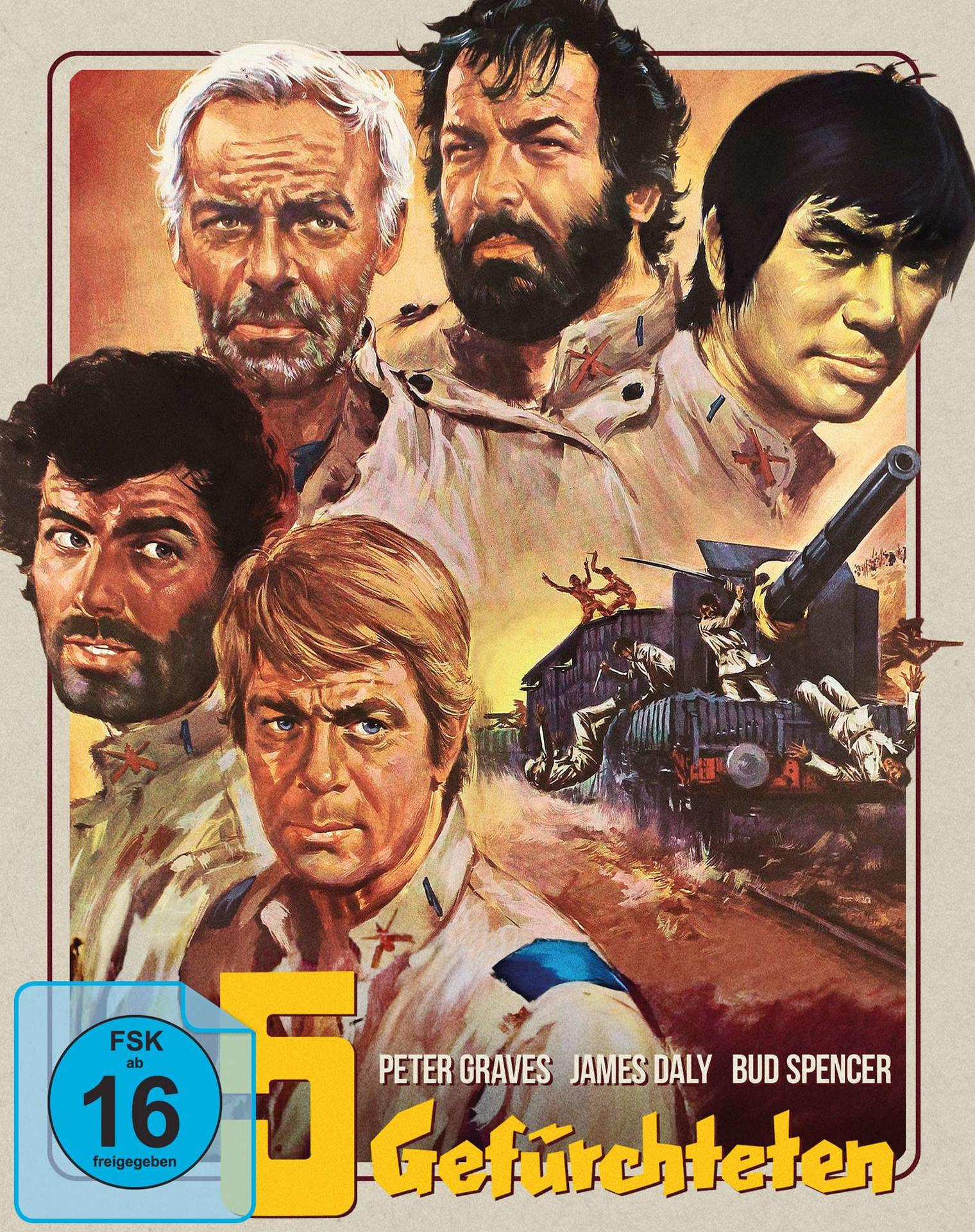 Filmposter mit mehreren Männern, Thema Alter Western, in der Wüste, Pistole in der Hand.