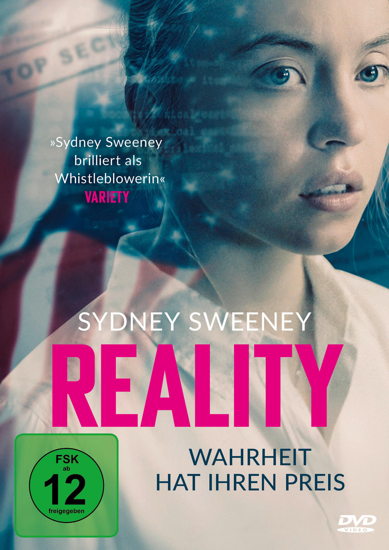 Filmcover mit Frauengesicht und den Worten 'REALITY' und 'WAHRHEIT HAT IHREN PREIS'.