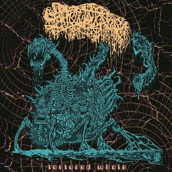 Albumcover, groteskes Wesen, türkis und schwarz. Beigefarbene Wolke oben.