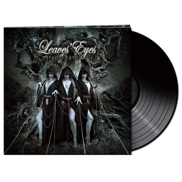 Album borító: Három csuklyás figura kötelekkel, csillagos háttérrel és egy bakelit lemezzel. Az album címe: 'Leaves' Eyes'.