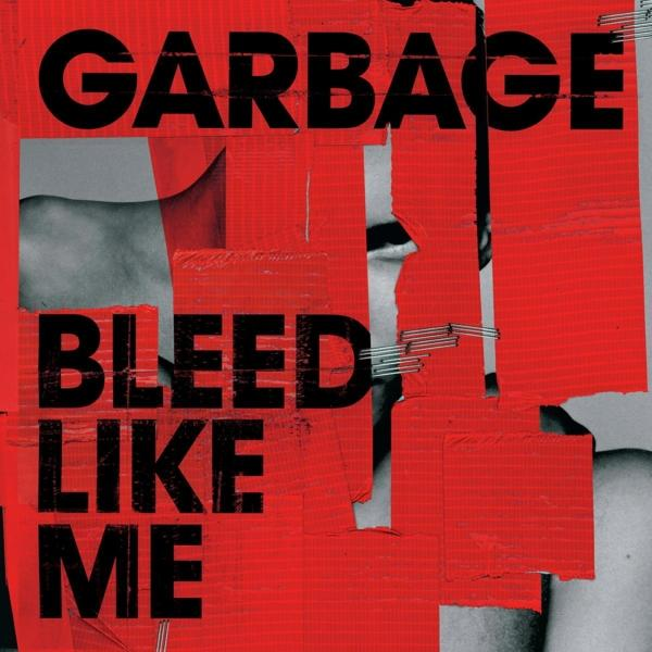 Garbage album borítója, piros háttérrel, fekete szöveggel és elmosódott arccal.