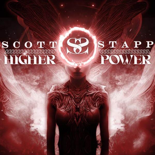 Album borító: 'Higher Power' Scott Stapp-től. Egy alak ragyogó glóriával, szárnyakkal és szöveggel.