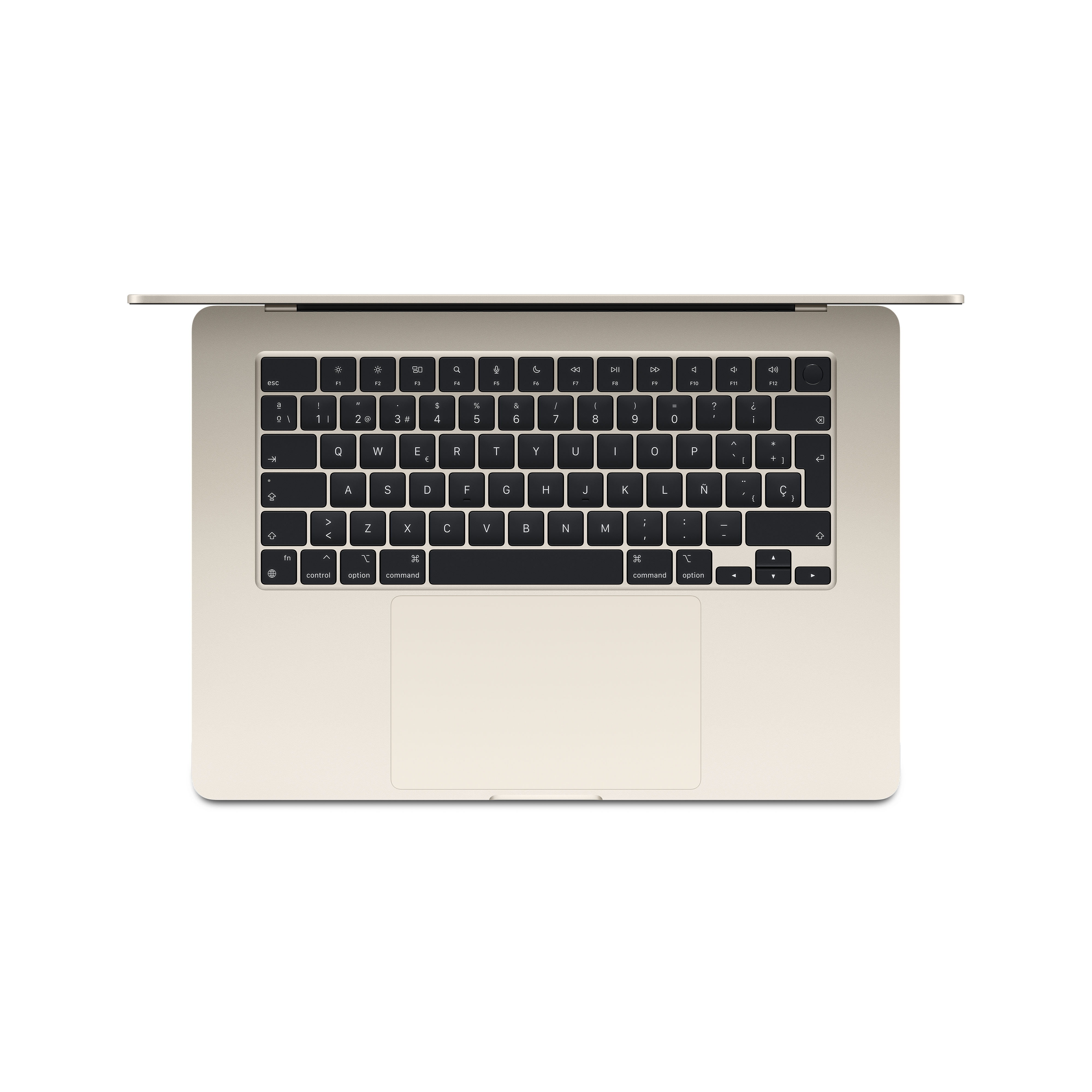Teclado de computadora portátil con teclas negras y cuerpo beige.