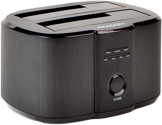 AXAGON USB 3.2 Gen1, külső 2x 2,5/3,5" HDD/SSD dokkoló, SATA-III, USB-A, tápegység, fém ház, fekete (ADSA-ST)