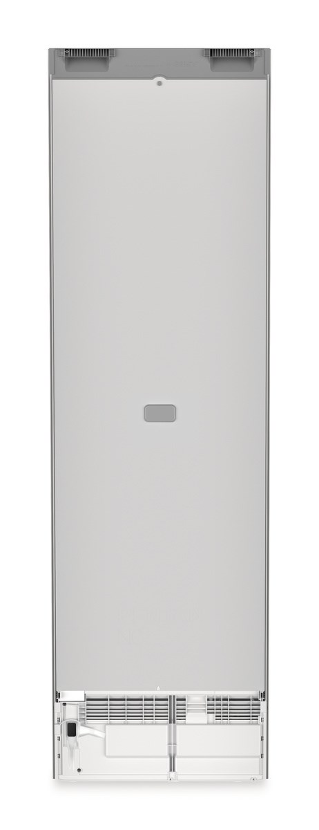 Weißer Kühlschrank mit Griff, weißer Hintergrund.