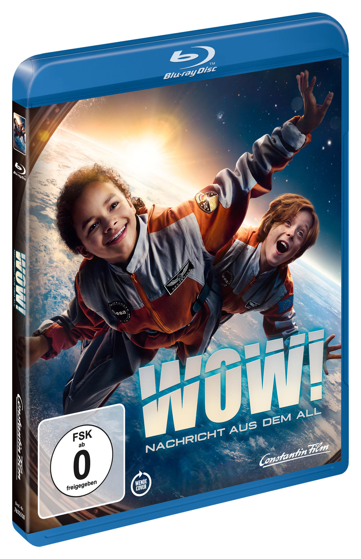 Blu-ray-Filmcover mit zwei Kindern in Raumanzügen und dem Titel 'WOW!'
