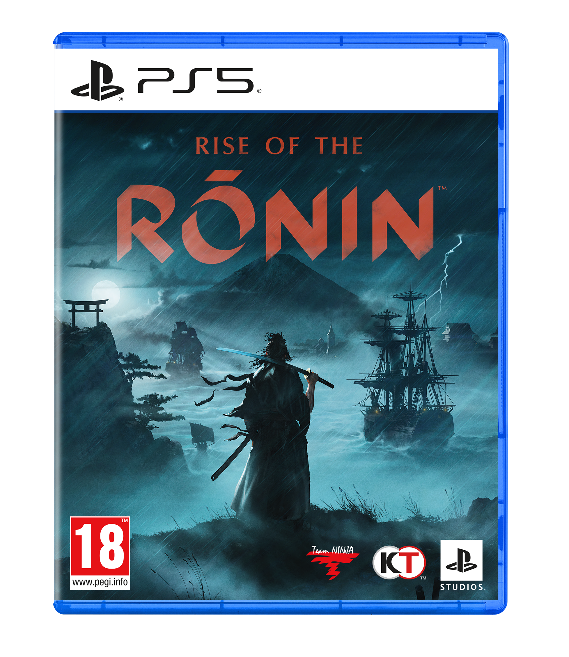 PS5-Spielverpackung für 'Rise of the Ronin'. Das Cover zeigt einen Krieger mit Schwert.