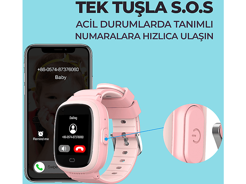 HAVIT KW11 4G Görüntülü Görüşmeli Akıllı Çocuk Saati Pembe_4