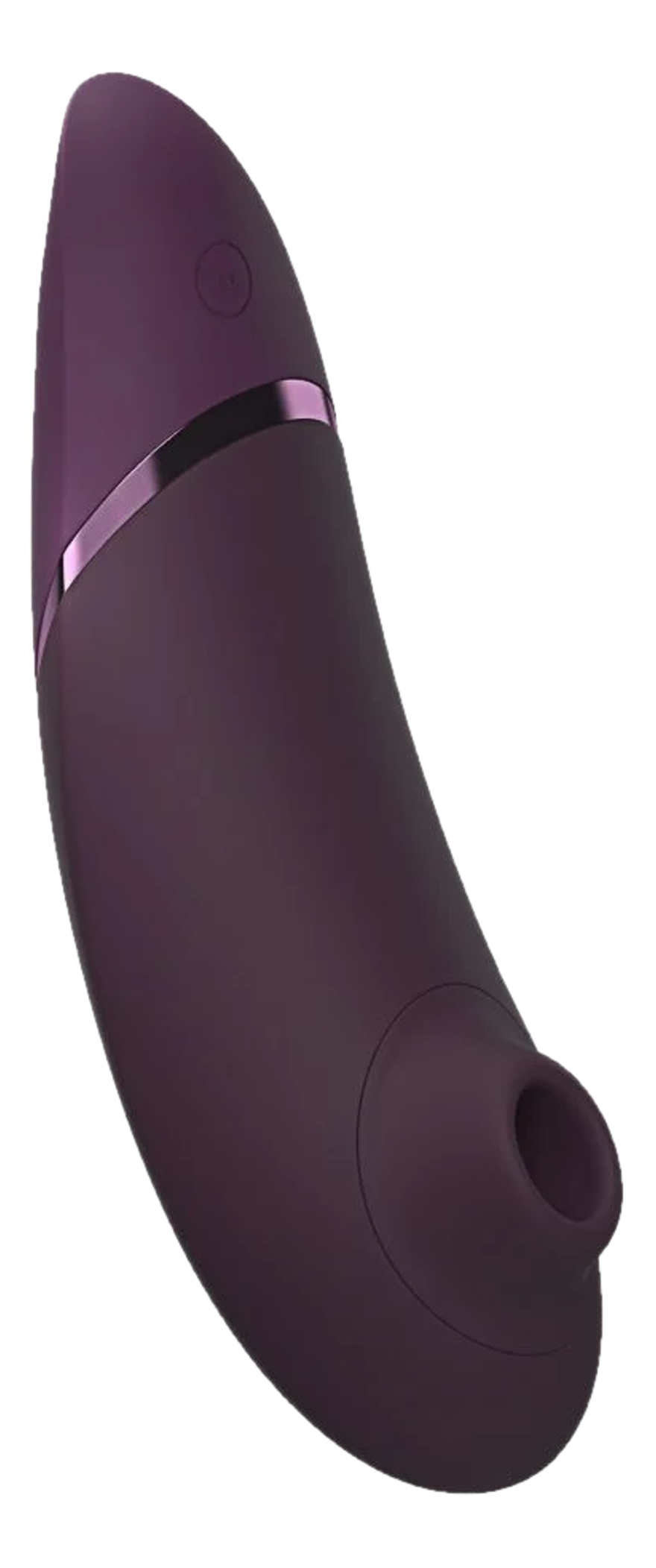 Sextoy violet, design incurvé. Il a une surface lisse avec une pointe arrondie et un trou.