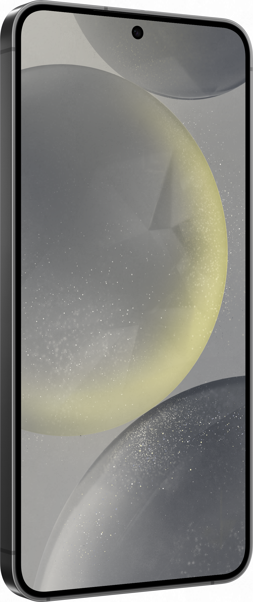 Ein Smartphone, das einen verschwommenen Hintergrund mit einem gelben und grauen Kreis zeigt.