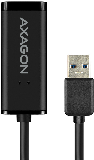 Fekete Axagon USB kábel, USB-A csatlakozóval jobbra és eszközzel balra.